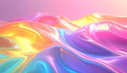 Abstract iridescent waves with a smooth, flowing texture and vibrant, shifting colors