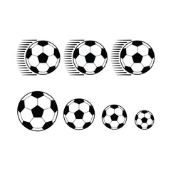 Soccer balls with motion trails in different sizes
