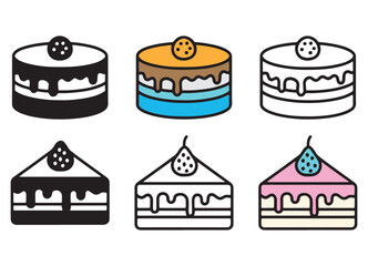 Assorted Cake and Cake Slice Icons in Various Design Styles
