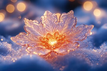 Snowfl flower rests in snow.