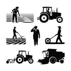 Collection of farmer silhouettes working on the field