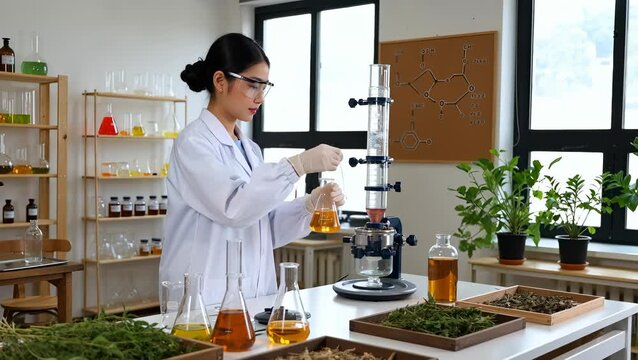 Female Asian Scientist Conducting Experiments in Modern Laboratory