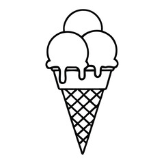 Delicious Three Scoop Ice Cream Cone Outline Drawing Sweet Dessert