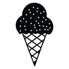 Sweet treat black silhouette ice cream cone with white sprinkles