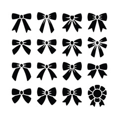 Collection of black silhouette bow icons for decoration
