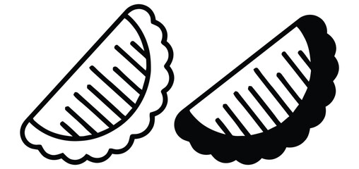 Traditional delicious steamed or fried dumpling outline and silhouette icons