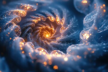 Close-up of a spirally blue and yellow swirl.