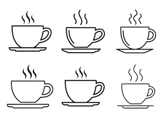 Inviting Hot Beverage Cups with Steaming Warm Drinks Icon Set