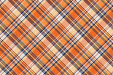 Square pattern plaid textile, neat check tartan background. Lovely fabric seamless vector texture in orange and red colors.