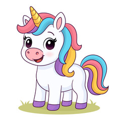 Cute cartoon unicorn. Children’s illustrations, nursery decor, invitations, greeting cards. A hand-drawn pony with a golden horn.