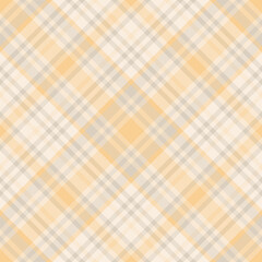 Apparel tartan seamless pattern, hippy fabric plaid textile. Knit background check texture vector in light and amber colors.