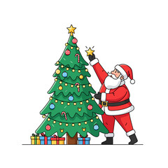 Santa Claus with Christmas Tree — Flat Modern Vector on White