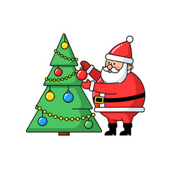 Santa Claus with Christmas Tree — Flat Modern Vector on White
