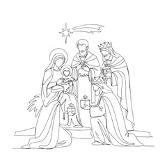 Obraz premium Nativity scene showing The Nativity with Mary and baby Jesus. Nativity scene is a biblical depiction with three wise men.