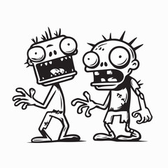 Two Humorous Zombie Characters Expressing Surprise Vector on white background