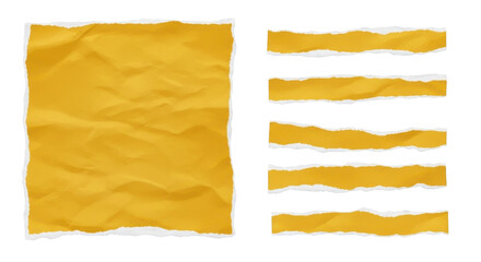 Fototapeta premium Piece of yellow torn edges paper ripped isolated on transparency background. Yellow ripped paper torn edges strips isolated.png