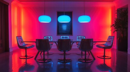 Futuristic Dining Room Combines 1960s Retro Style With Modern Smart Lighting and Sleek Design