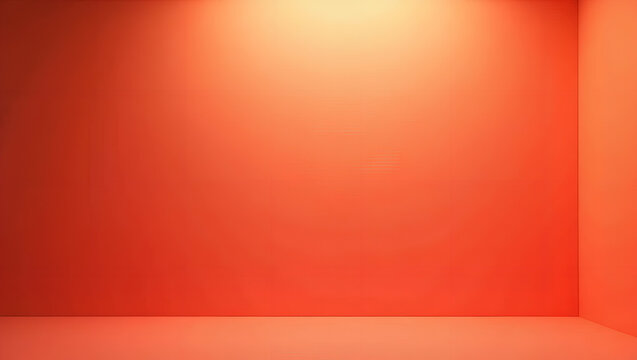 Empty studio corner with warm orange walls and a soft spotlight illuminating the ceiling