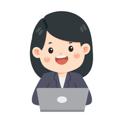 Woman Working on Laptop cartoon