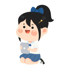 Illustration of Girl Student Holding Tablet