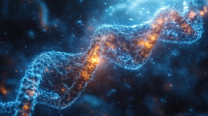 Detailed View of CRISPR Molecule Interacting With DNA Strands in Cold Blue Tones