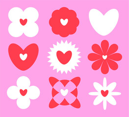 Cute Pink and Red Heart and Flower Shapes Collection