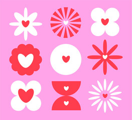 Cute Pink and Red Heart and Flower Shapes Collection