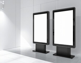 High-Tech Digital Signage Mockup with Ultra-Thin Bezel and Blank Screen on White Background