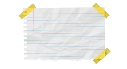 Real notepad with grid line isolated. White grid notepaper journal sticker. A blank sheet of checkered paper. PNG Clean