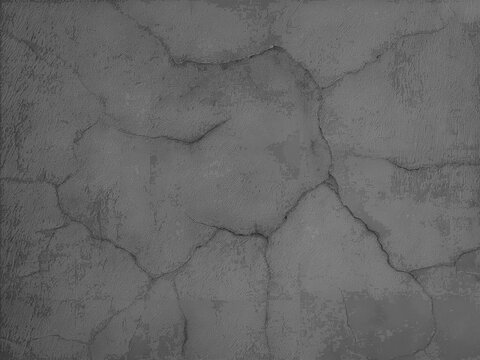 Monochrome fragment of a grey concrete wall with cracks.