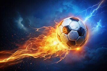 Fototapeta premium Fiery Comet Soccer Ball: Night Sky Sports Photography