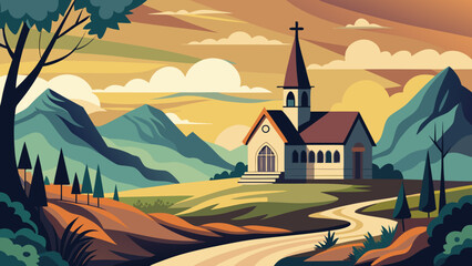 Naklejka premium Church building in a mountain landscape