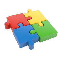 Puzzle pieces connection four colorful interlocking pieces isolated on transparent background