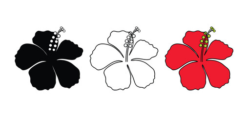 Elegant Hibiscus Bloom Vector Art in Silhouette Outline and Colorful Design