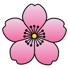 Delicate Pink Cherry Blossom Illustration with Stylized Petals and Center