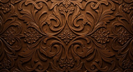 Intricate carved wooden floral design with rich textures and stunning detail showcasing artisanal