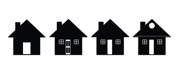 Four Black Silhouette Home Icons Residential Building Vector Graphics