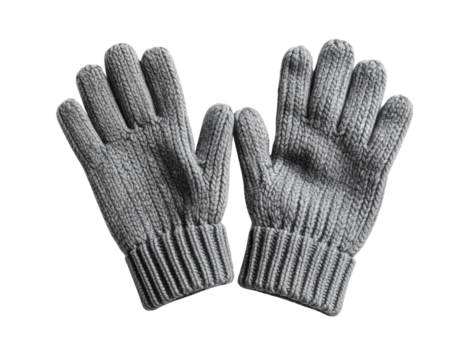 Heather Gray Knit Fingerless Gloves with Ribbed Cuffs for Winter Warmth Isolated on Transparent Background PNG  - Powered by Adobe