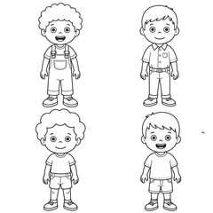 Black and white line drawing of four diverse cartoon children vector illustration scalable eps icon vector