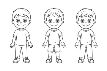 Three stylized cartoon boys standing full body vector illustration for children's designs vector