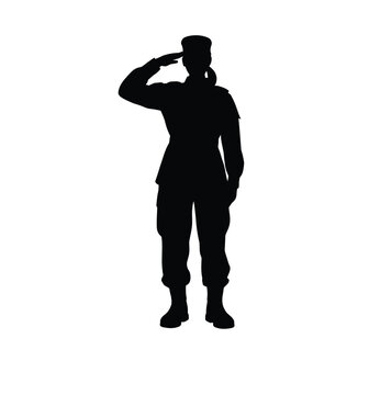Silhouette vector illustration of a female soldier saluting for eps format vector