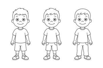 Vector illustration of three cartoon boys in a declarative line drawing style vector