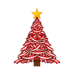 Festive ribbon Christmas tree with golden star topper