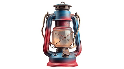 classic kerosene lantern in red and blue isolated on white background 