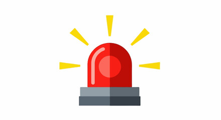 Illustration of a red warning light with yellow rays on a gray base against a white background.