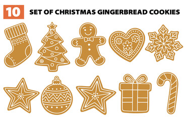Set of christmas gingerbread cookies in flat cartoon style | Premium Vector