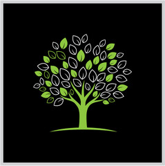 Stylized green tree illustration featuring a harmonious blend of solid and outline leaves, symbolizing organic growth, environmental care, and natural vitality