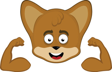 vector illustration emoticon character face fox animal, showing the biceps of the arms