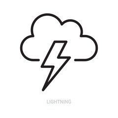 Lightning line icon. Cloud sign / symbol. Weather forecast & climate concept. Isolated on a white background. Editable stroke. Flat design. Vector illustration.