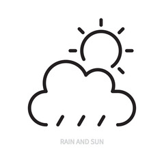 Rain and sun line icon. Cloud sign / symbol. Weather forecast & climate concept. Isolated on a white background. Editable stroke. Flat design. Vector illustration.